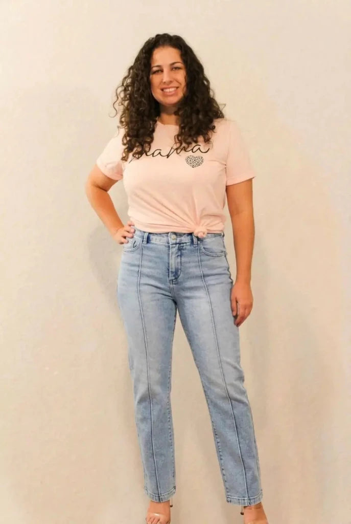 RISEN Tummy Control High Rise Straight Pin Tuck Jeans - LIGHT by Trendsi from FREYA’S CLOSET
