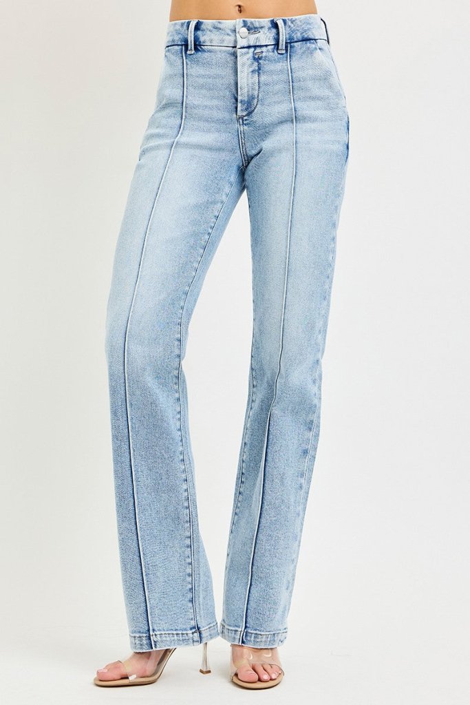 RISEN Tummy Control High Rise Straight Pin Tuck Jeans - LIGHT by Trendsi from FREYA’S CLOSET