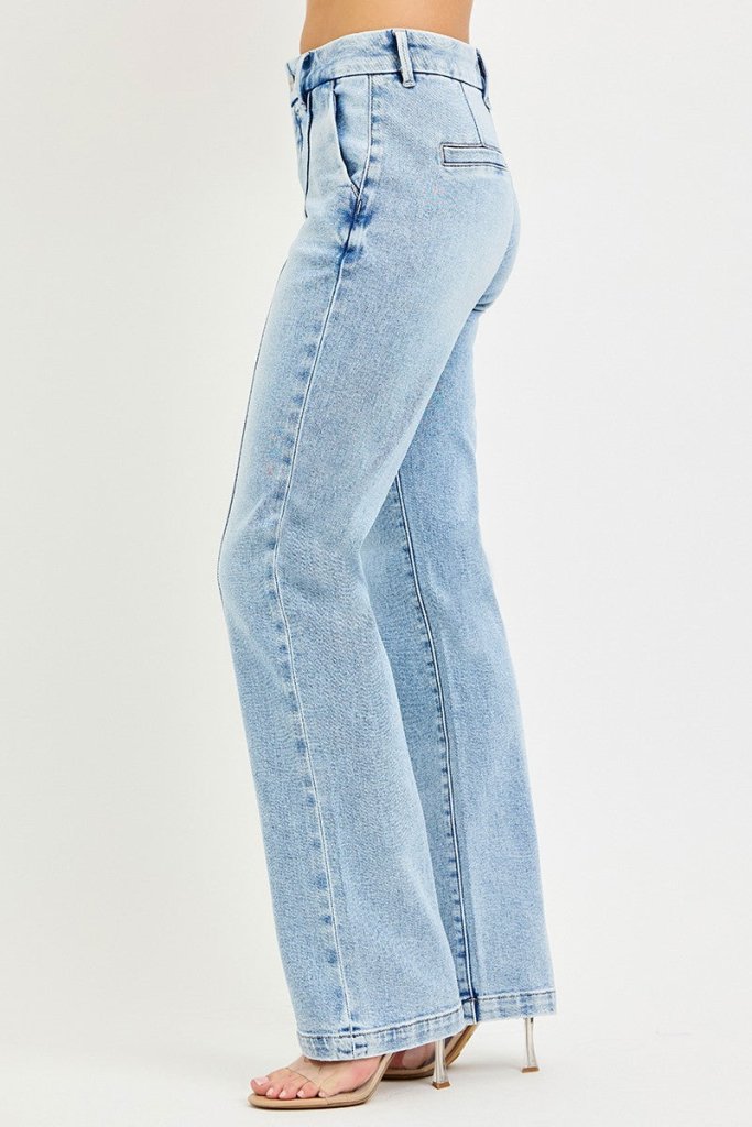 RISEN Tummy Control High Rise Straight Pin Tuck Jeans - LIGHT by Trendsi from FREYA’S CLOSET