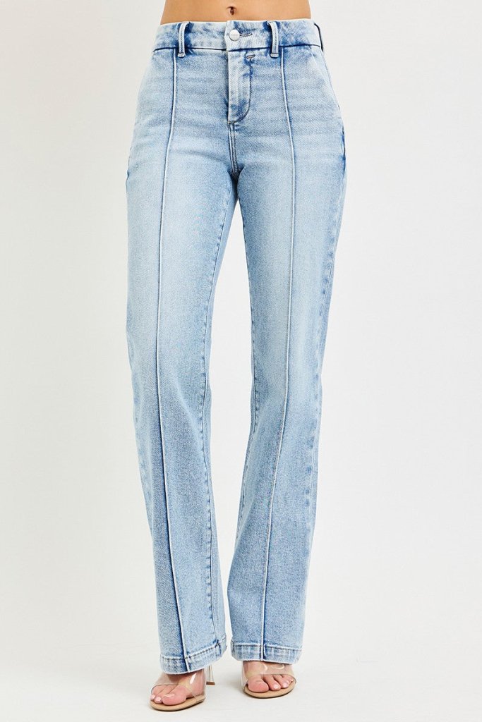 RISEN Tummy Control High Rise Straight Pin Tuck Jeans - LIGHT by Trendsi from FREYA’S CLOSET