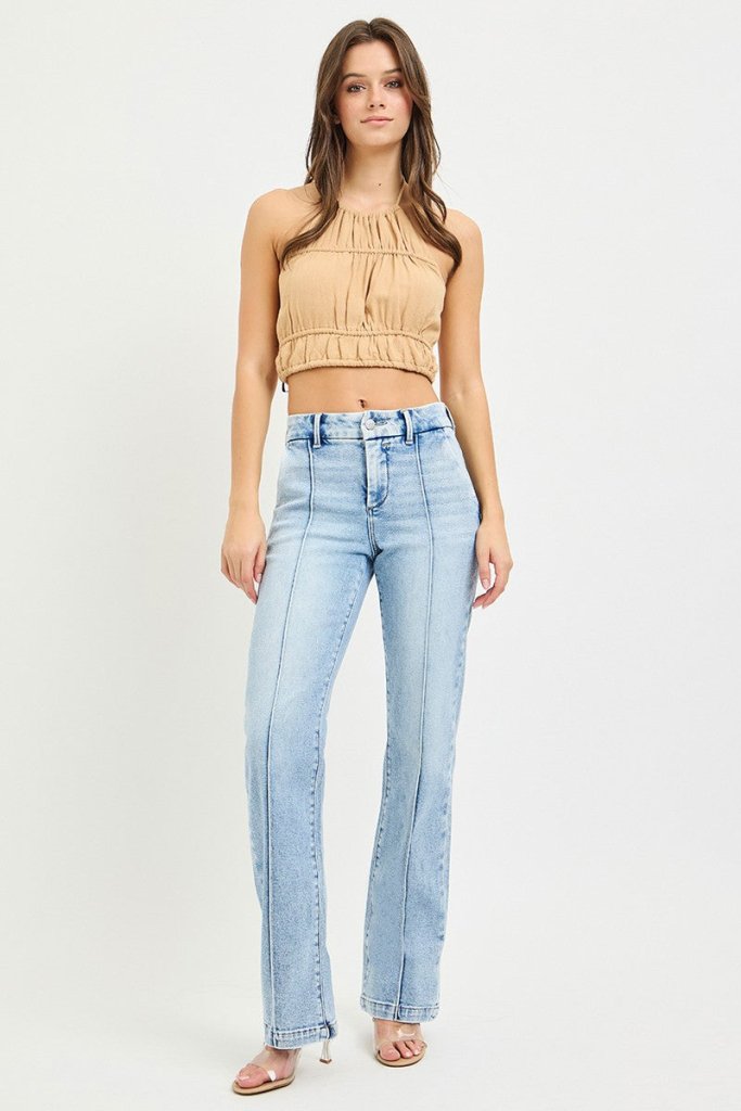 RISEN Tummy Control High Rise Straight Pin Tuck Jeans - LIGHT by Trendsi from FREYA’S CLOSET