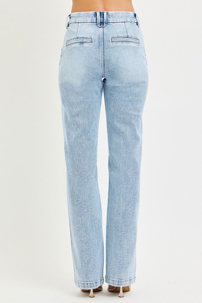 RISEN Tummy Control High Rise Straight Pin Tuck Jeans - LIGHT by Trendsi from FREYA’S CLOSET