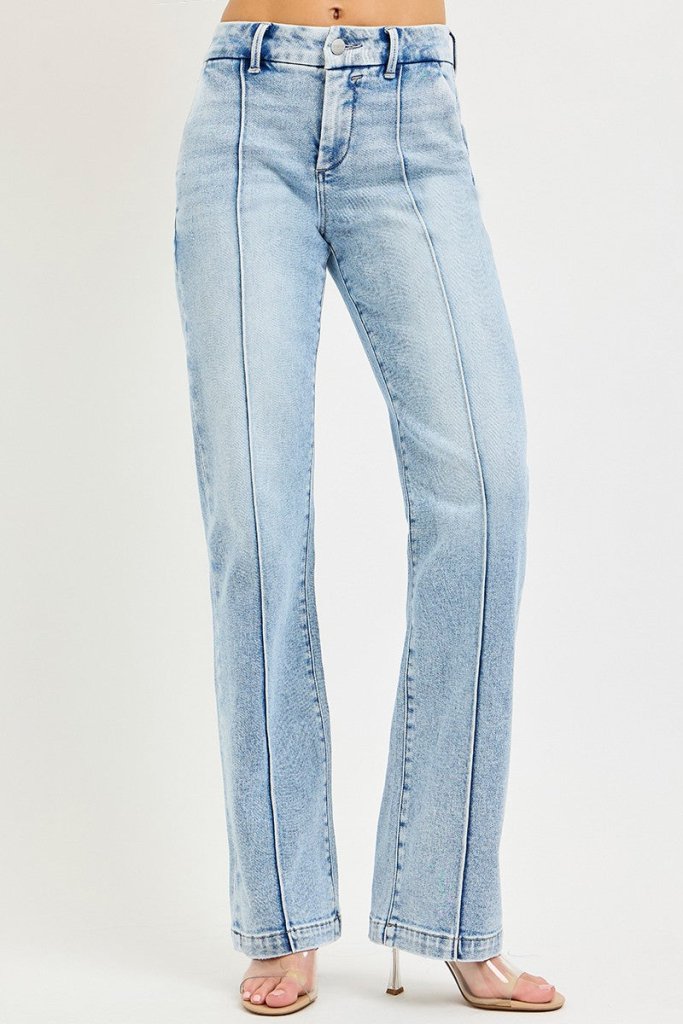RISEN Tummy Control High Rise Straight Pin Tuck Jeans - LIGHT by Trendsi from FREYA’S CLOSET
