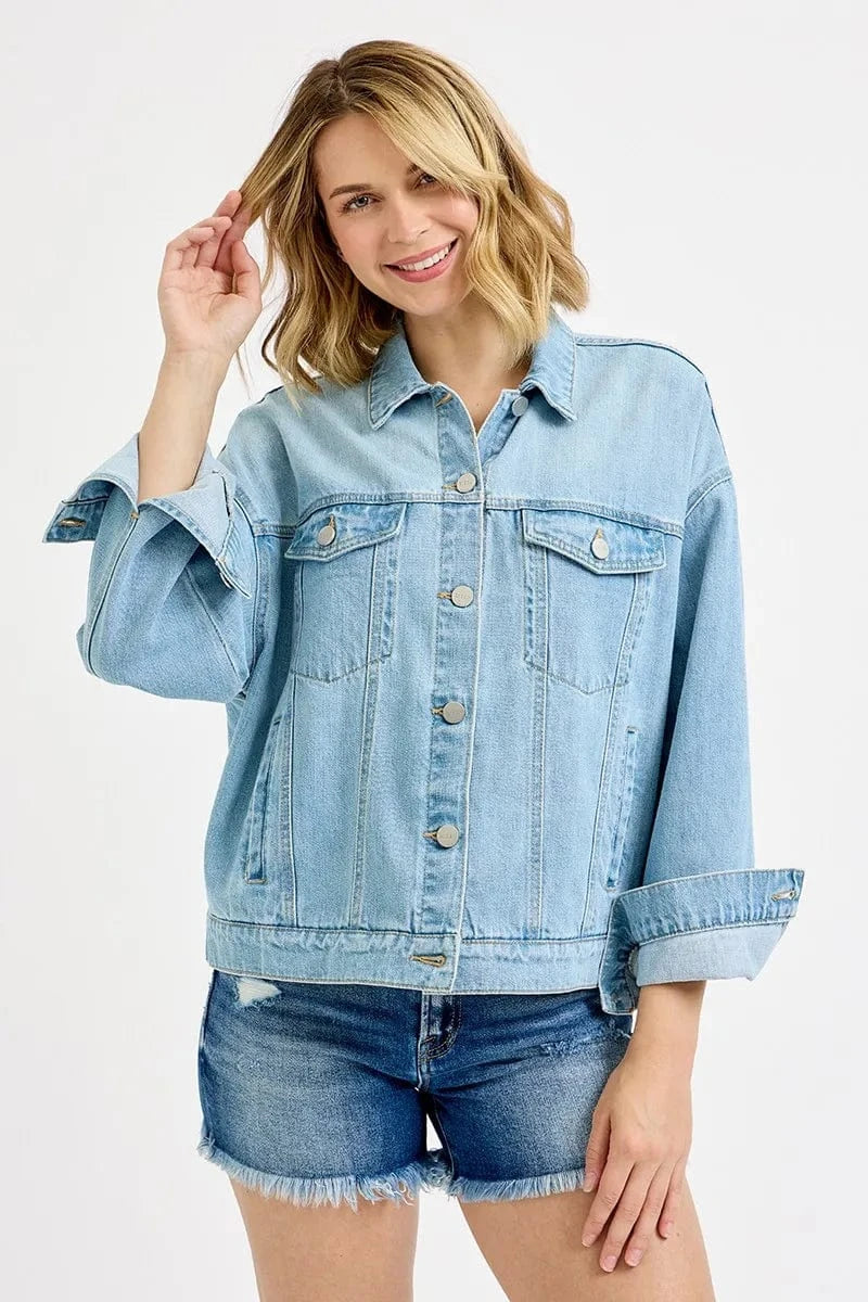 Trendsi RISEN Washed Dropped Shoulder Denim Jacket