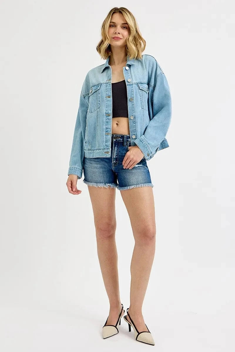 Trendsi RISEN Washed Dropped Shoulder Denim Jacket