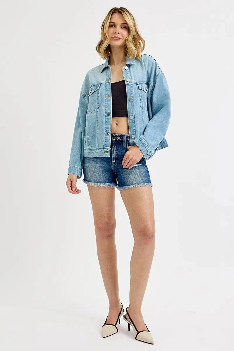 RISEN Washed Dropped Shoulder Denim Jacket - LIGHT by Trendsi from FREYA’S CLOSET