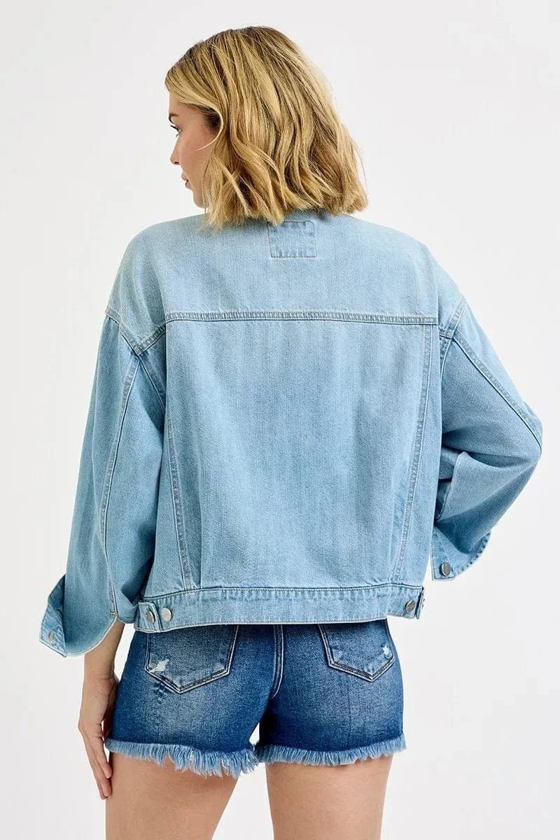 RISEN Washed Dropped Shoulder Denim Jacket - LIGHT by Trendsi from FREYA’S CLOSET