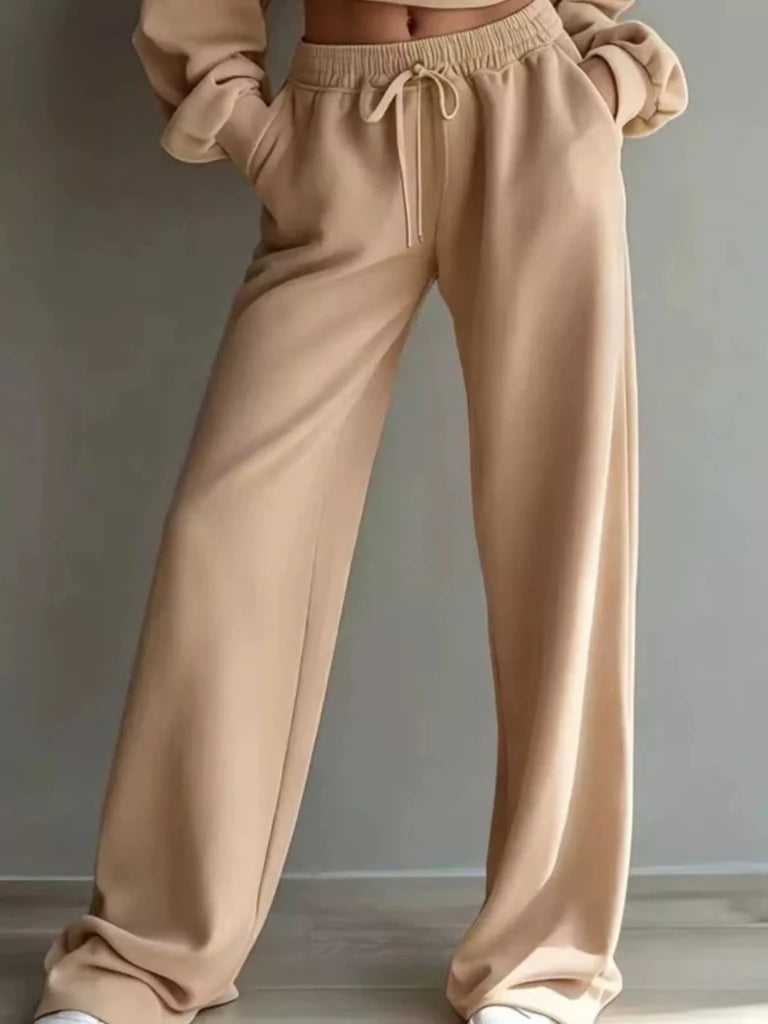 Round neck cropped sweatshirt and wide-leg pants set, alternate product image