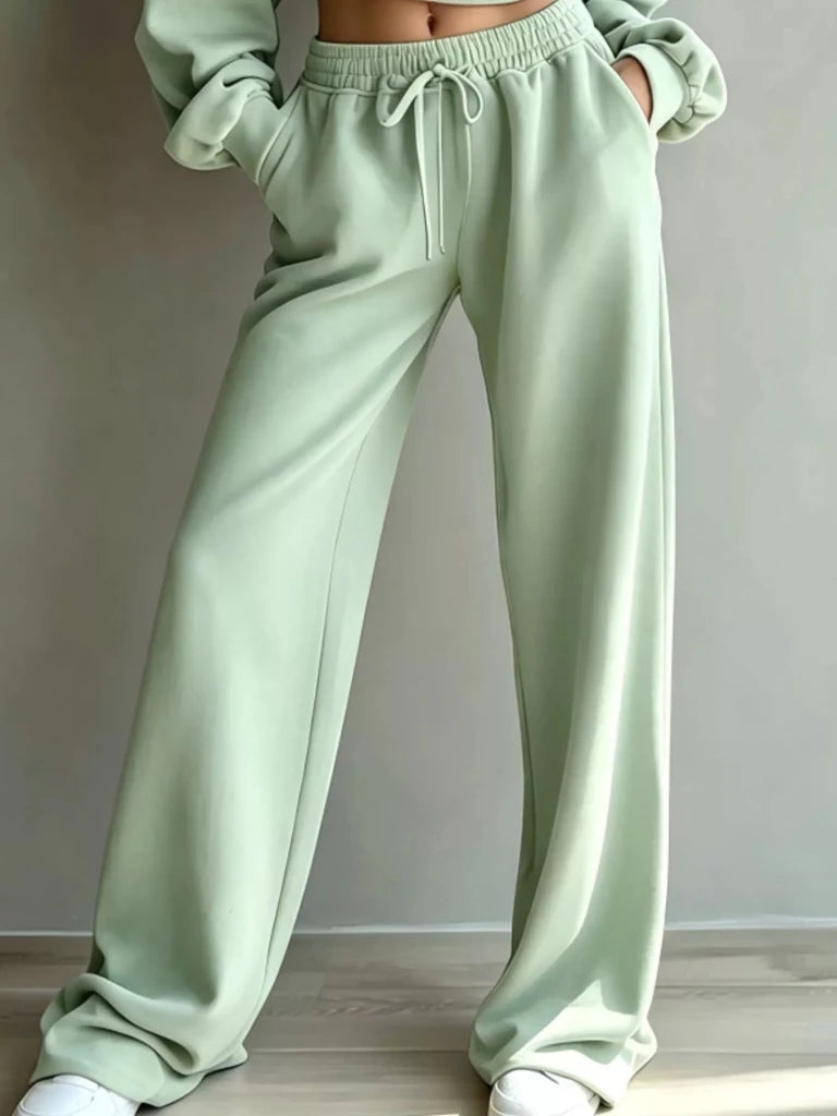 Round neck cropped sweatshirt and wide-leg pants set, alternate product image
