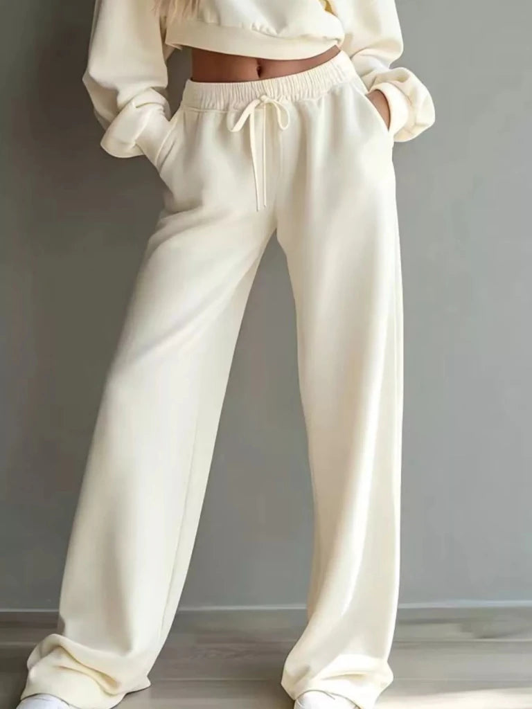 Round neck cropped sweatshirt and wide-leg pants set, alternate product image