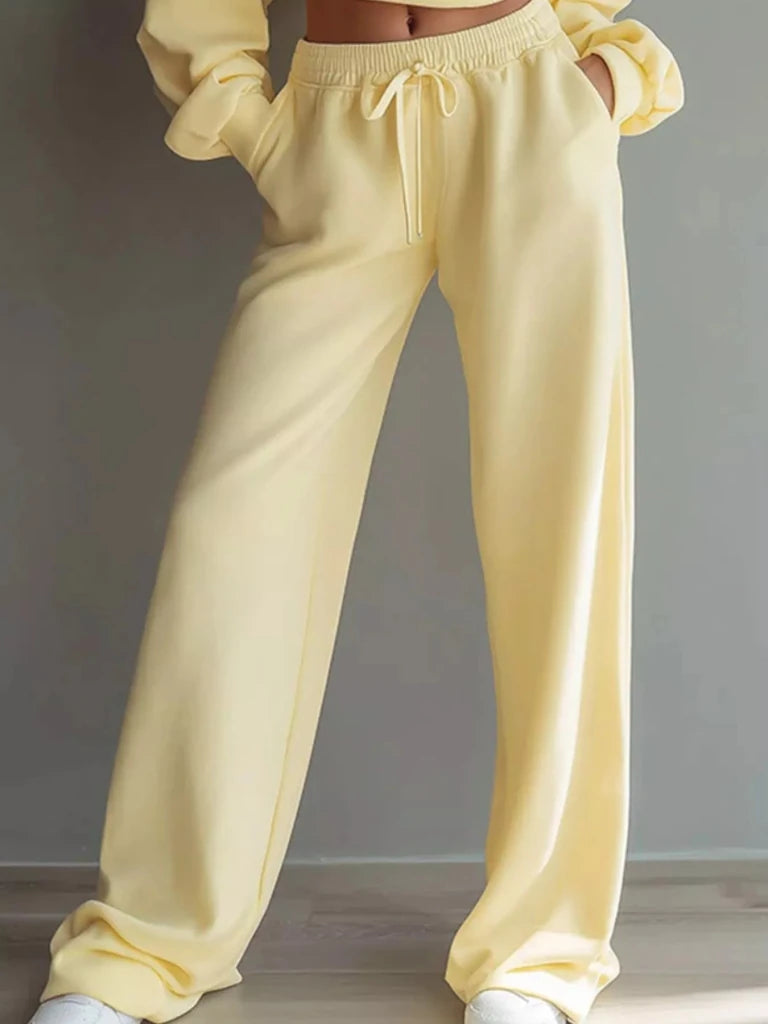 Round neck cropped sweatshirt and wide-leg pants set, alternate product image