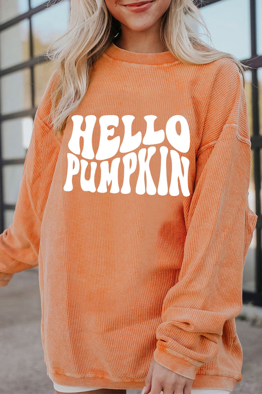 Trendsi Caramel / S Round Neck Dropped Shoulder HELLO PUMPKIN Graphic Sweatshirt