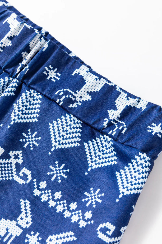 Round Neck Long Sleeve Top and Printed Pants Lounge Set - Navy by Trendsi from FREYA’S CLOSET