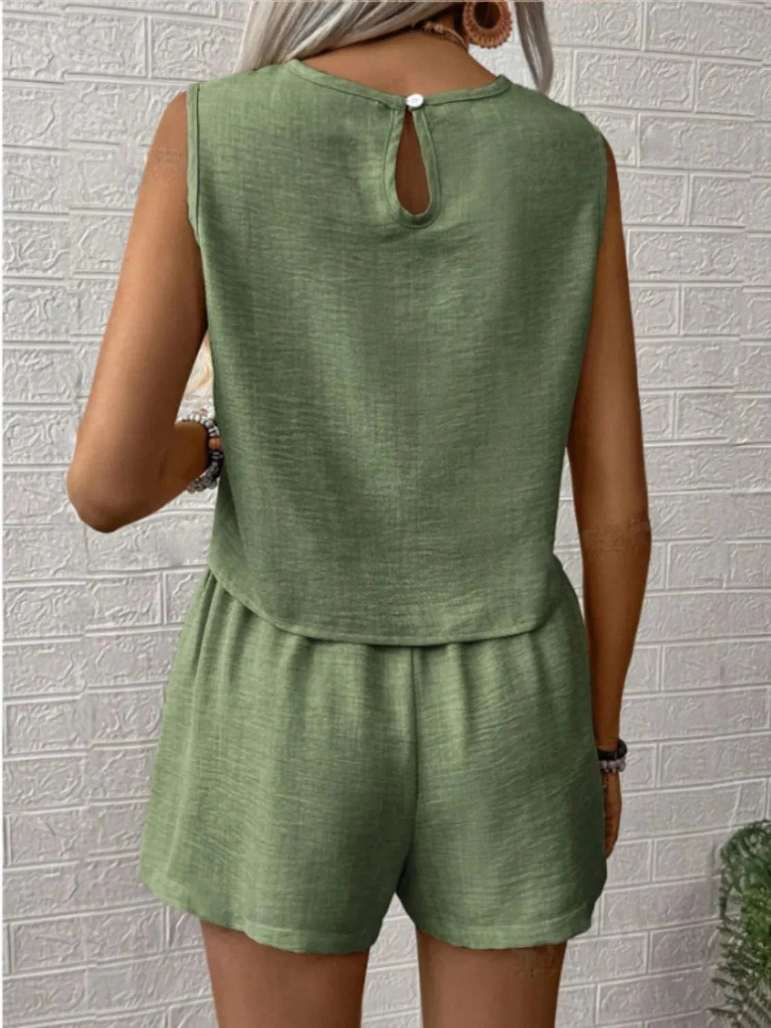 Trendsi set Round Neck Sleeveless Top and Shorts Set