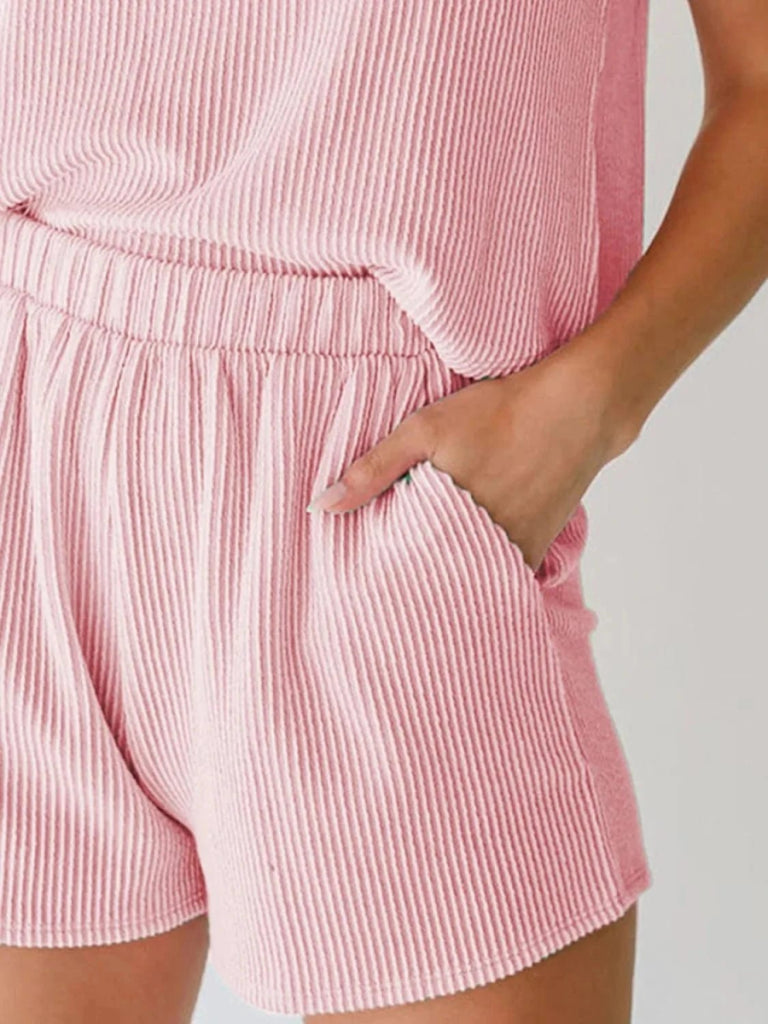 Round Neck Sleeveless Top and Shorts Set - Blush Pink by Trendsi from FREYA’S CLOSET