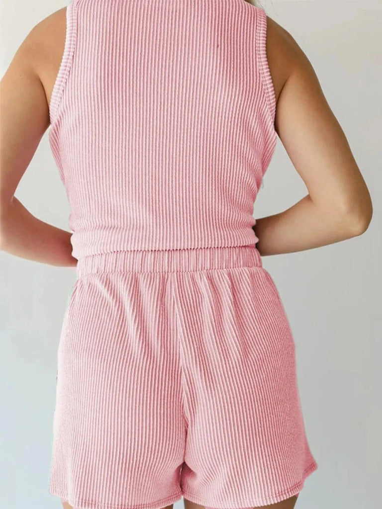 Round Neck Sleeveless Top and Shorts Set - Blush Pink by Trendsi from FREYA’S CLOSET