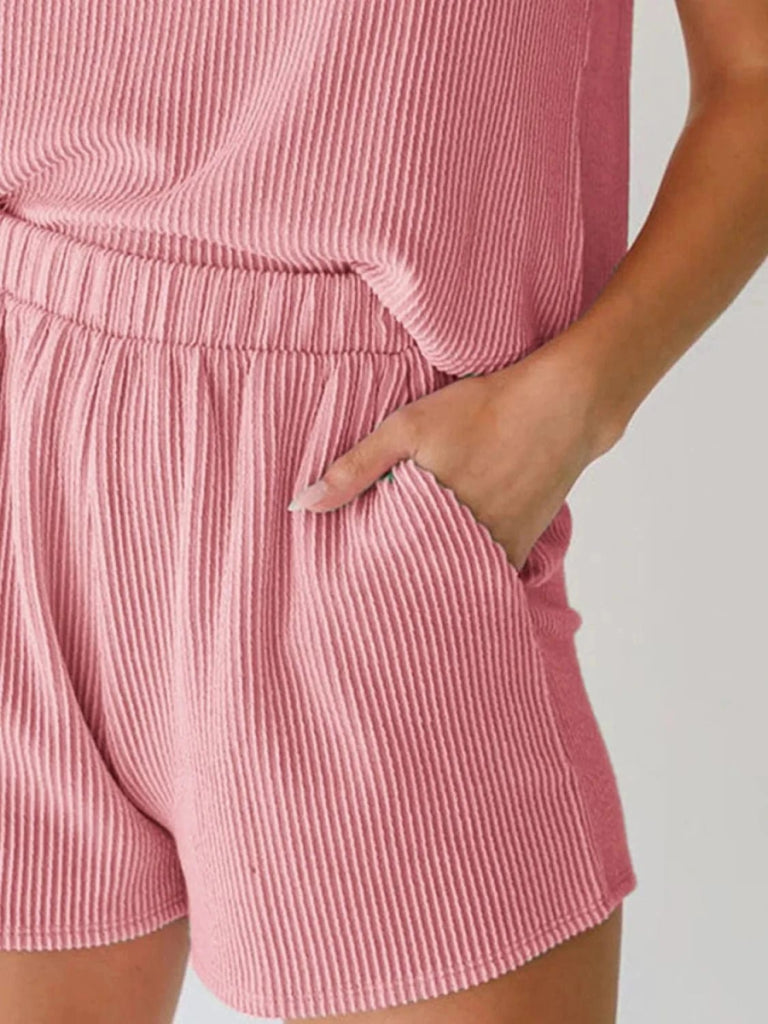 Round Neck Sleeveless Top and Shorts Set - Dusty Pink by Trendsi from FREYA’S CLOSET