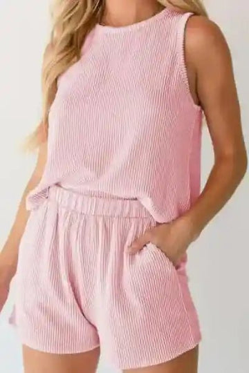 Round Neck Sleeveless Top and Shorts Set - Blush Pink by Trendsi from FREYA’S CLOSET