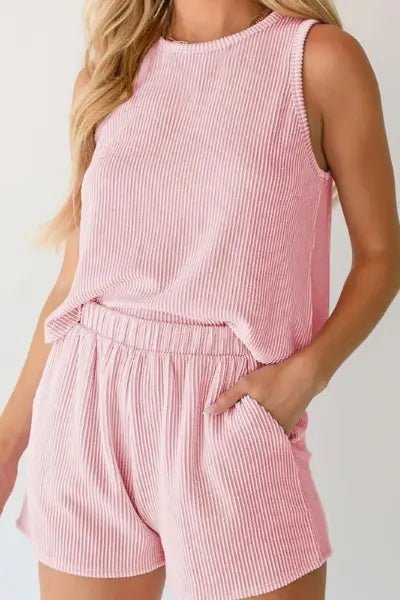Round Neck Sleeveless Top and Shorts Set - Blush Pink by Trendsi from FREYA’S CLOSET