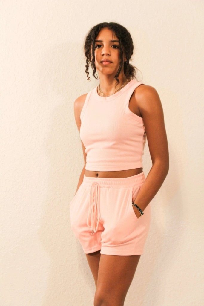 Round Neck Tank and Drawstring Shorts Set - Blush Pink by Trendsi from FREYA’S CLOSET