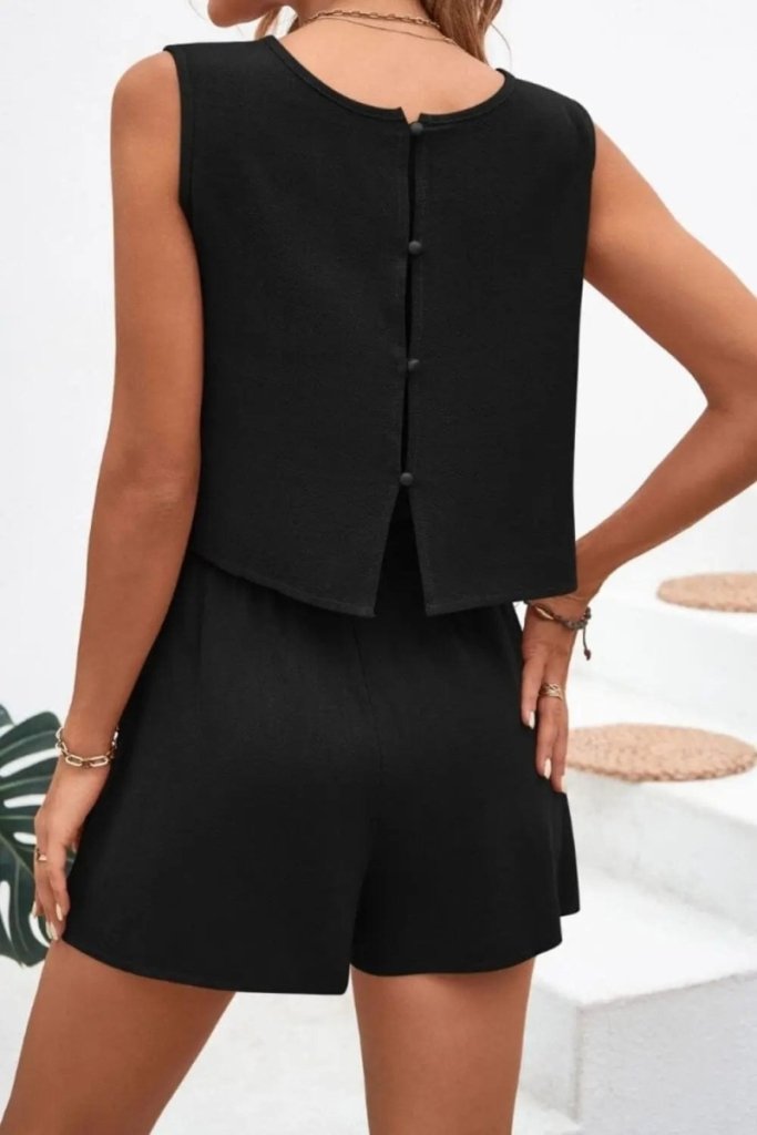 Round Neck Top and Drawstring Shorts Set - Black by Trendsi from FREYA’S CLOSET