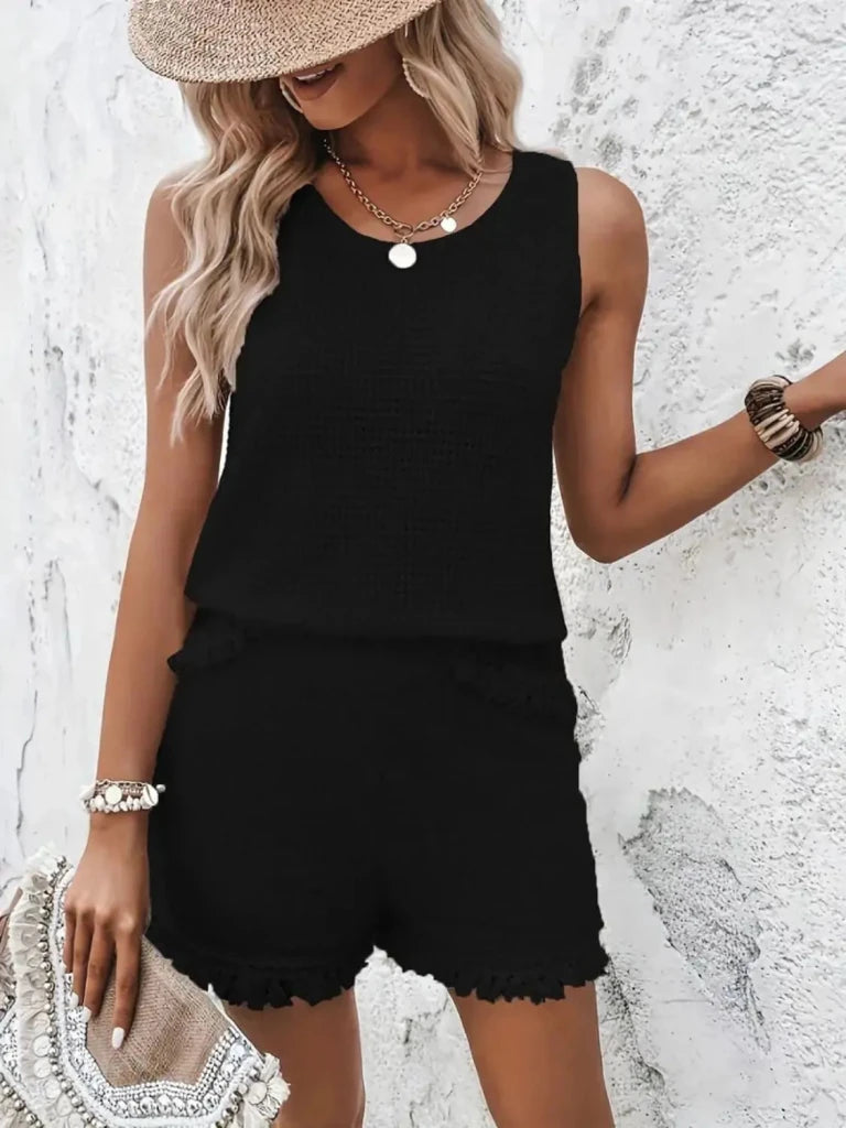 Round Neck Wide Strap Tank and Shorts Set - Black by Trendsi from FREYA’S CLOSET