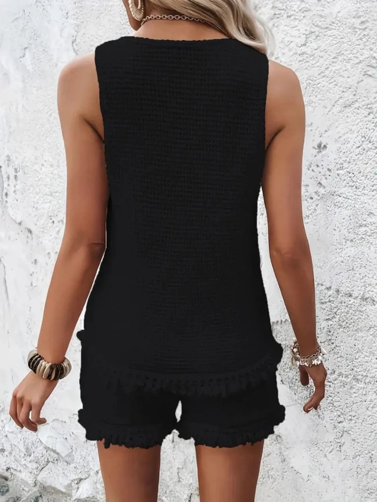 Round Neck Wide Strap Tank and Shorts Set - Black by Trendsi from FREYA’S CLOSET