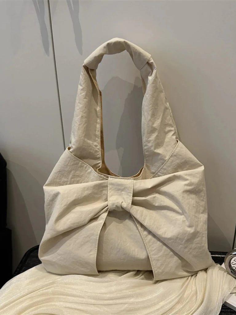 Ruched Bow Shoulder Bag - Beige by Trendsi from FREYA’S CLOSET