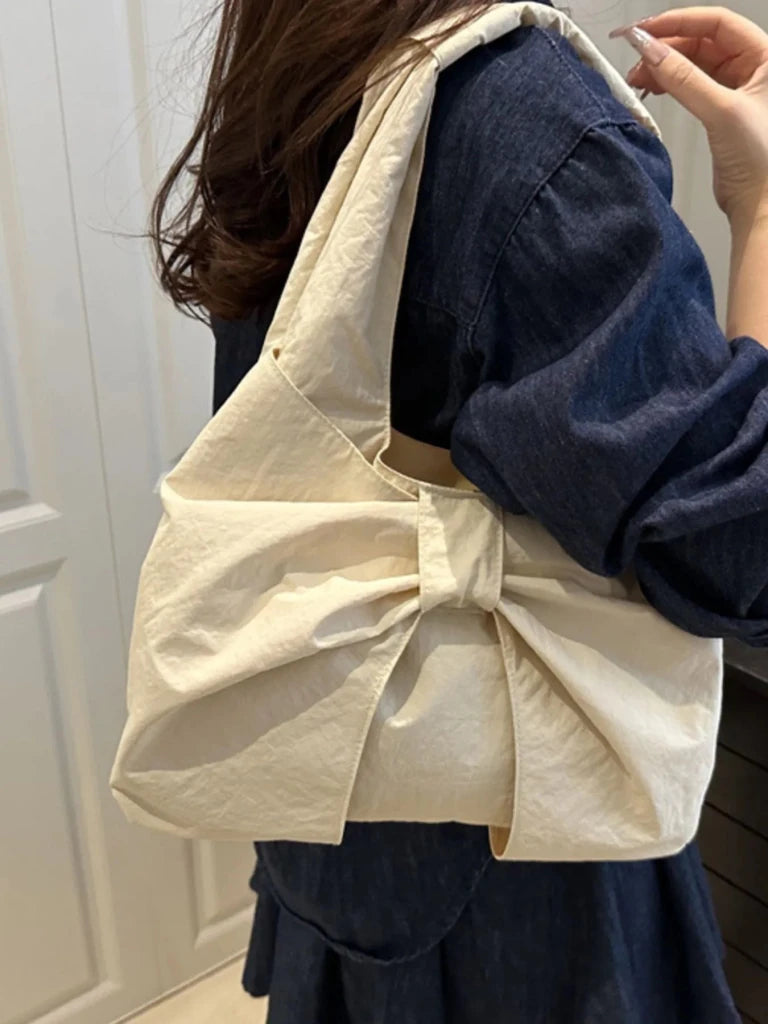 Ruched Bow Shoulder Bag - Beige by Trendsi from FREYA’S CLOSET