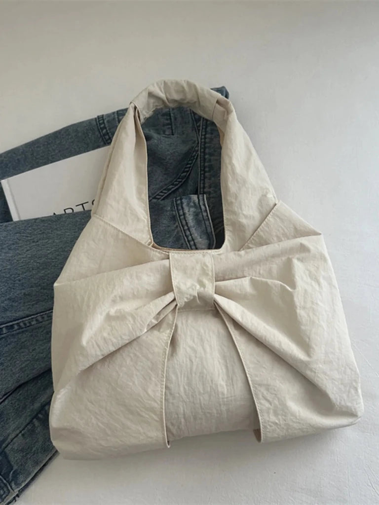 Ruched Bow Shoulder Bag - Beige by Trendsi from FREYA’S CLOSET
