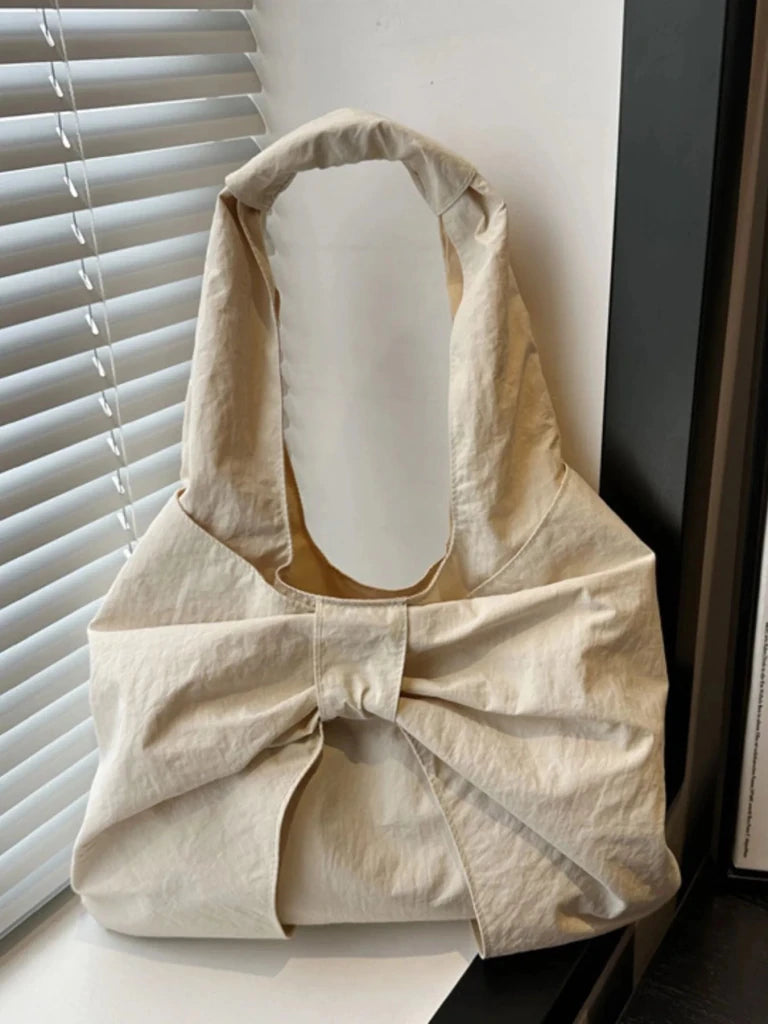 Ruched Bow Shoulder Bag - Beige by Trendsi from FREYA’S CLOSET