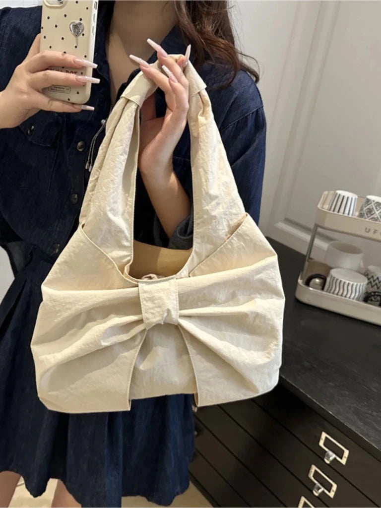 Ruched Bow Shoulder Bag - Beige by Trendsi from FREYA’S CLOSET