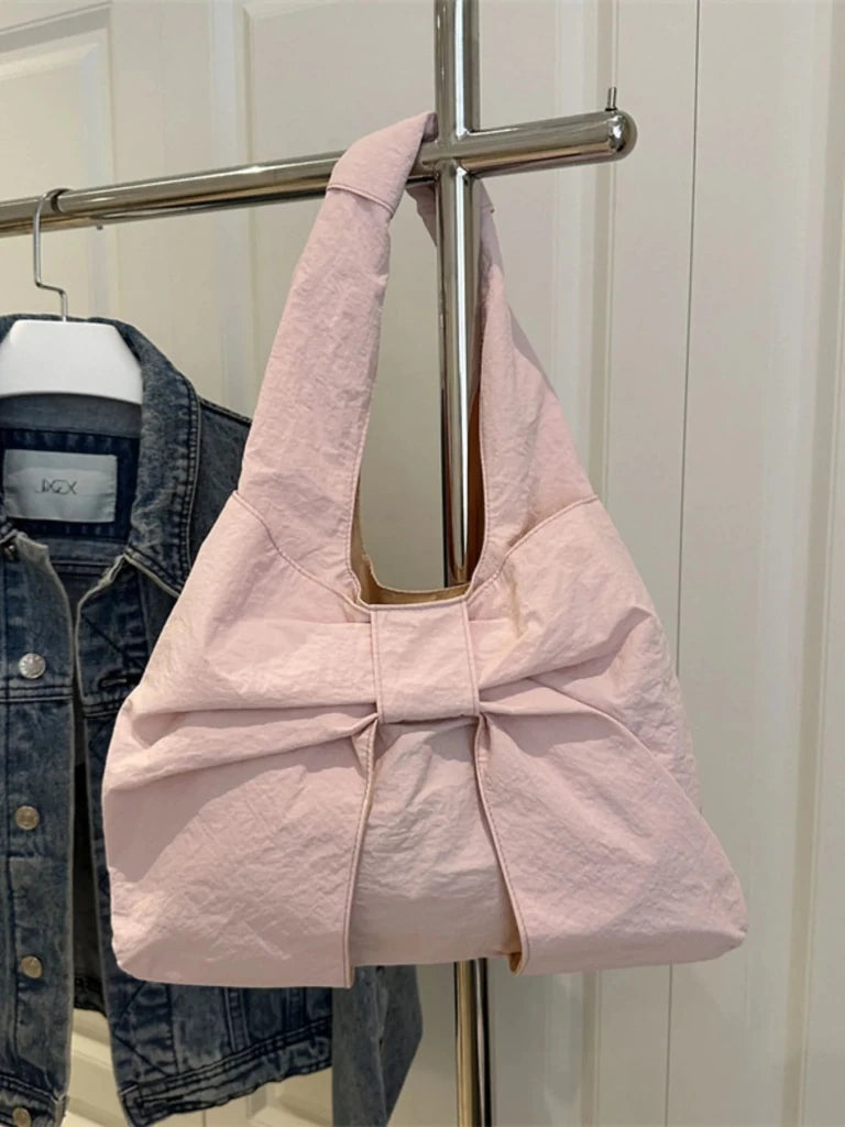 Ruched Bow Shoulder Bag - Pink by Trendsi from FREYA’S CLOSET