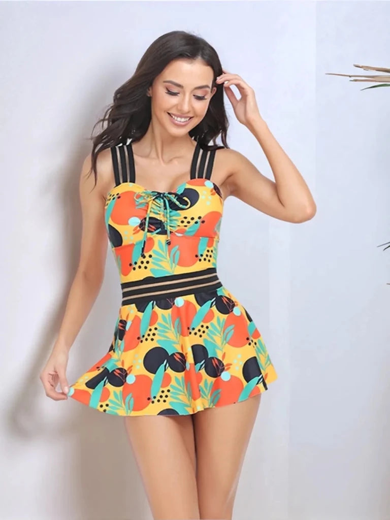 Ruched Printed Sweetheart Neck Two - Piece Swim Set - Sherbet by Trendsi from FREYA’S CLOSET