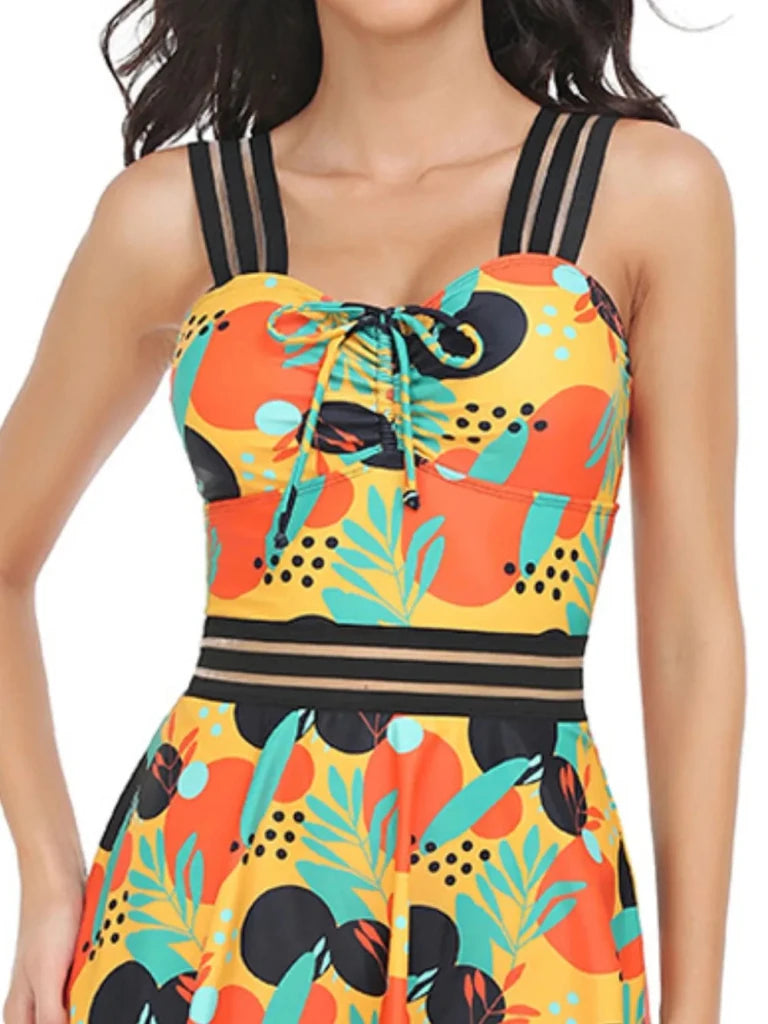 Ruched Printed Sweetheart Neck Two - Piece Swim Set - Sherbet by Trendsi from FREYA’S CLOSET
