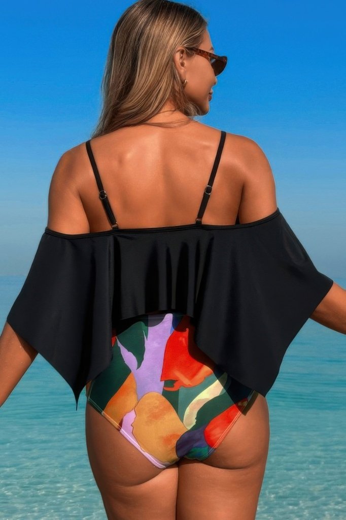 Ruffle Top High Waisted Bottom Tankini Swimsuit - Black by FREYA’S CLOSET from FREYA’S CLOSET