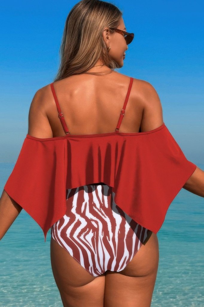 Ruffle Top High Waisted Bottom Tankini Swimsuit - Red by FREYA’S CLOSET from FREYA’S CLOSET