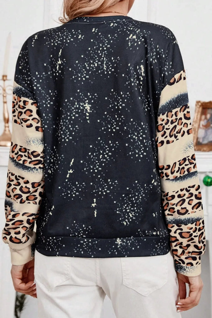 Santa Graphic Leopard Dropped Shoulder Sweatshirt - Black by Trendsi from FREYA’S CLOSET