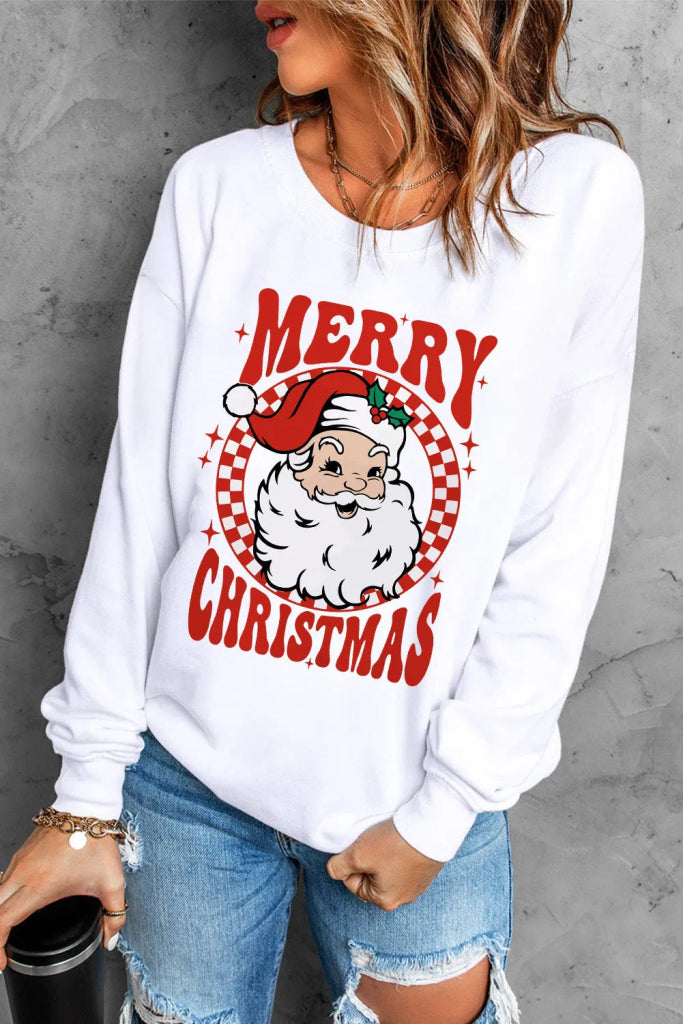 Santa Graphic Round Neck Long Sleeve Sweatshirt - White by Trendsi from FREYA’S CLOSET