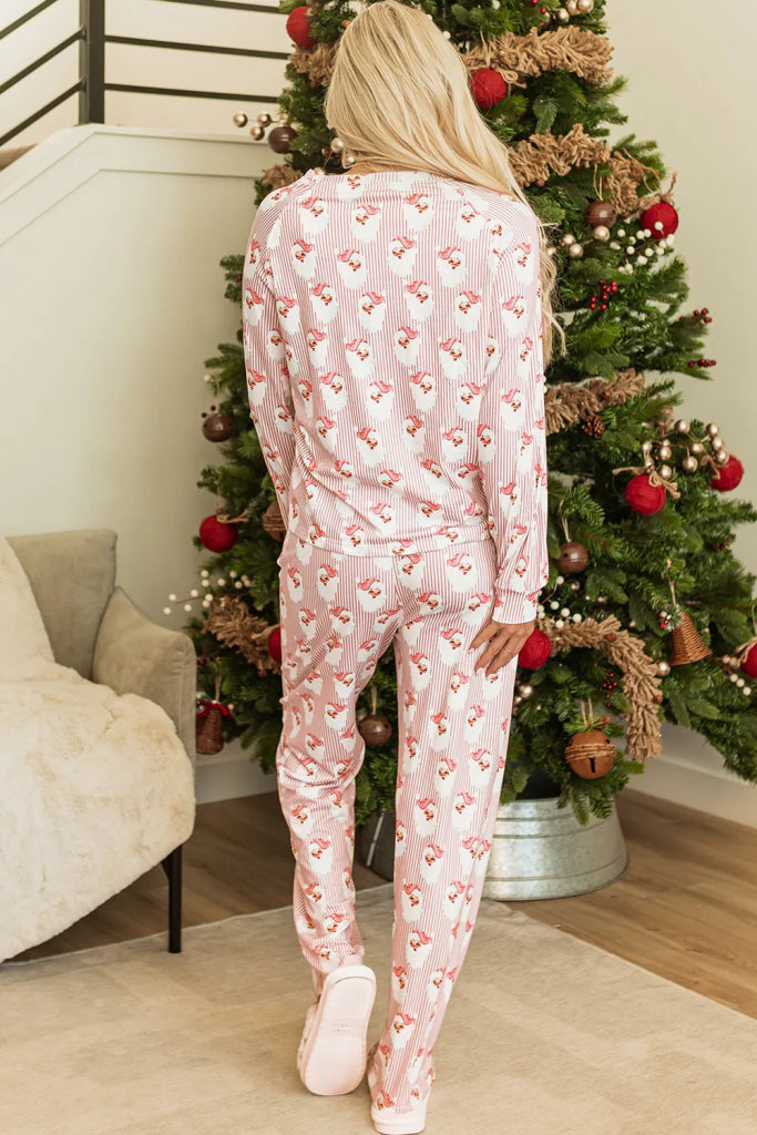 Santa Print Long Sleeve Top and Pants Lounge Set - Blush Pink by Trendsi from FREYA’S CLOSET