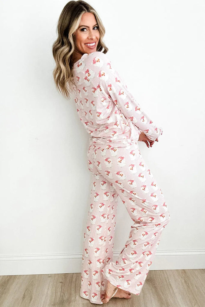 Santa Print Long Sleeve Top and Pants Lounge Set - Blush Pink by Trendsi from FREYA’S CLOSET