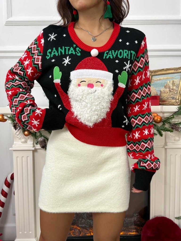 SANTA'S FAVORITE Graphic Long Sleeve Sweater - Multicolor by Trendsi from FREYA’S CLOSET