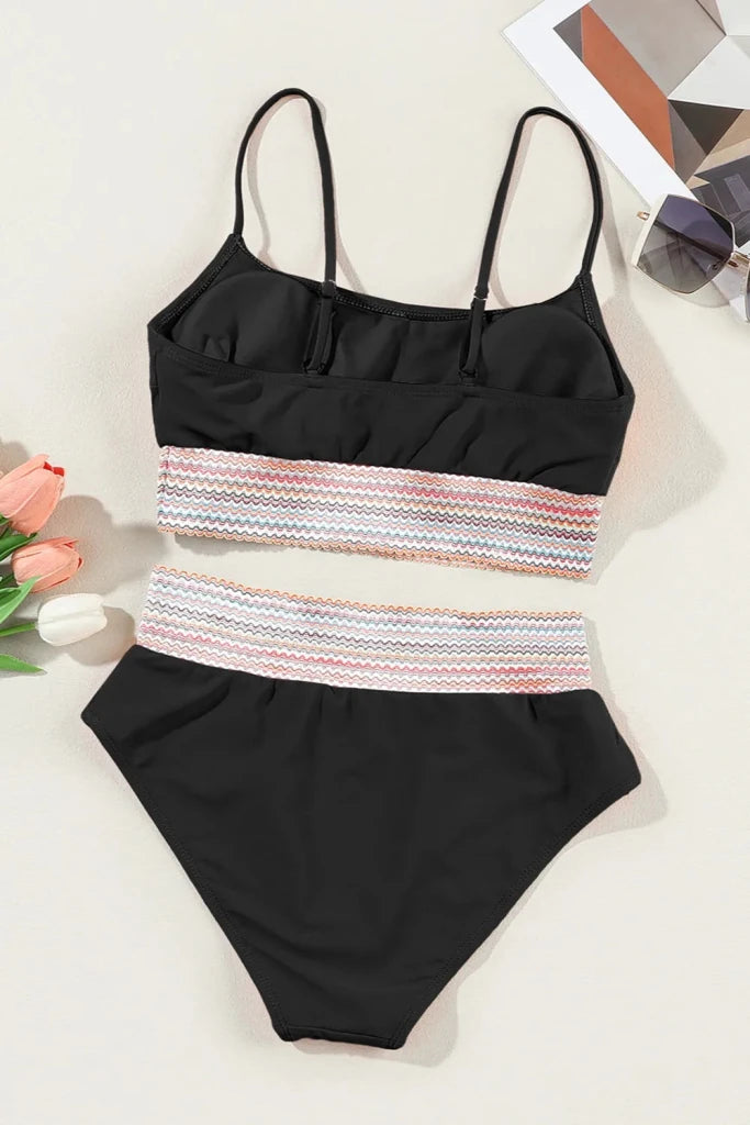 Scoop Neck Spaghetti Strap Two - Piece Swim Set - Black by Trendsi from FREYA’S CLOSET
