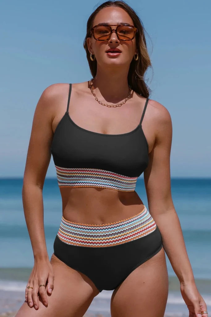 Scoop Neck Spaghetti Strap Two - Piece Swim Set - Black by Trendsi from FREYA’S CLOSET