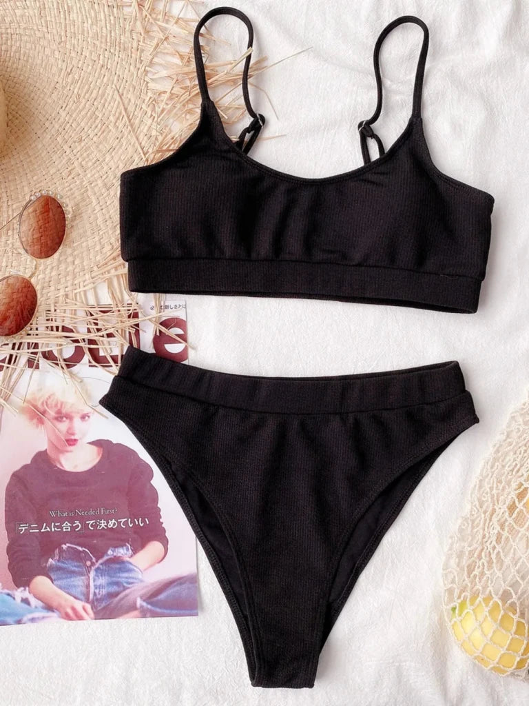 Scoop Neck Spaghetti Strap Two - Piece Swim Set - Black by Trendsi from FREYA’S CLOSET