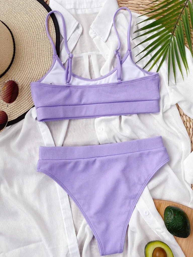 Scoop Neck Spaghetti Strap Two - Piece Swim Set - Lavender by Trendsi from FREYA’S CLOSET