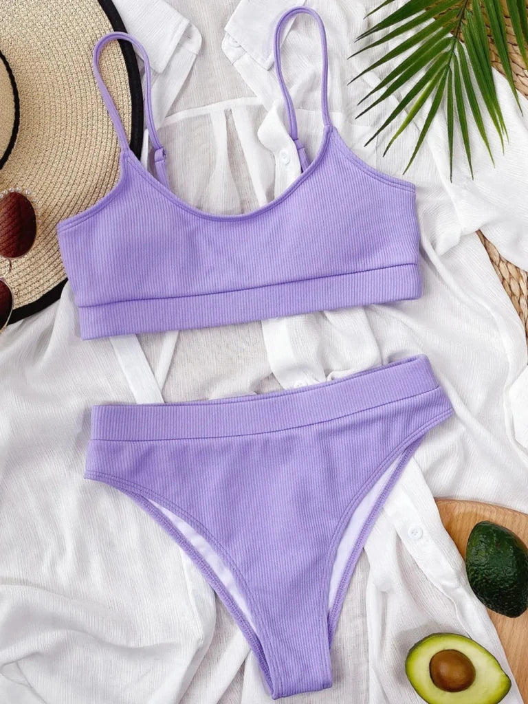 Scoop Neck Spaghetti Strap Two - Piece Swim Set - Lavender by Trendsi from FREYA’S CLOSET