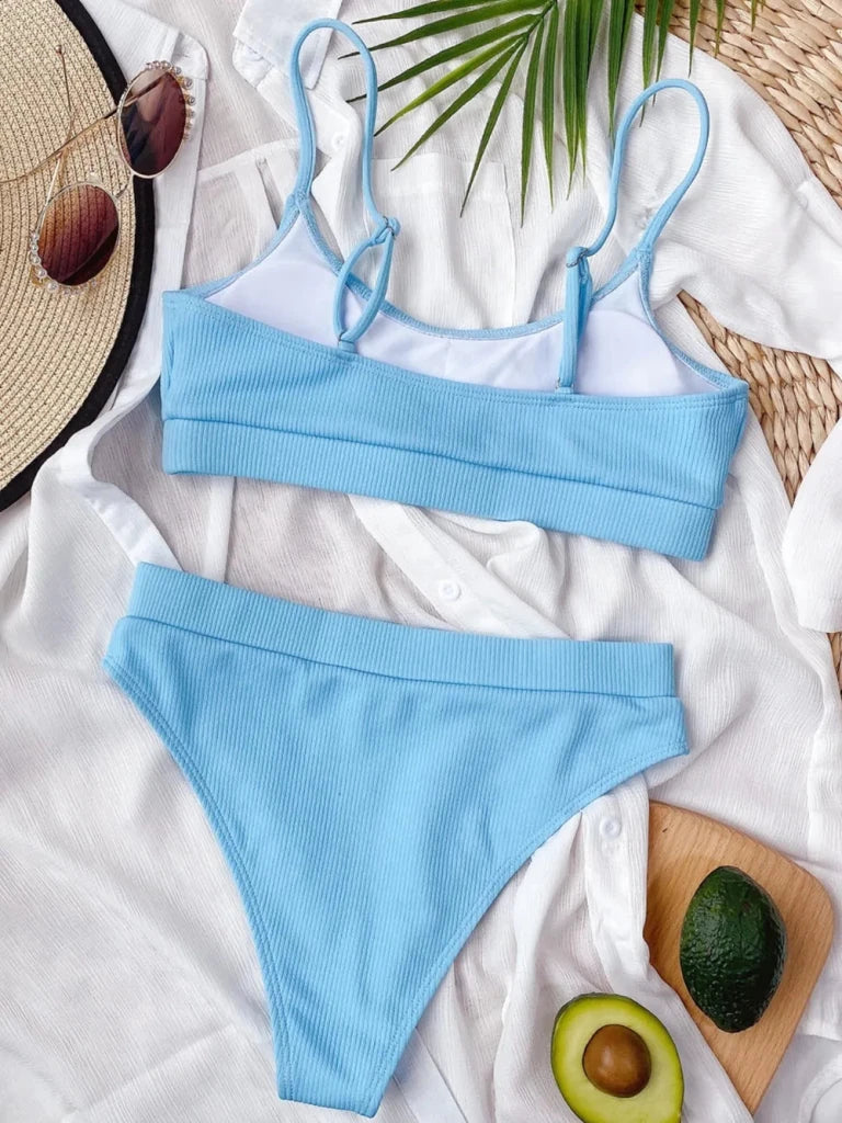 Scoop Neck Spaghetti Strap Two - Piece Swim Set - Light Blue by Trendsi from FREYA’S CLOSET