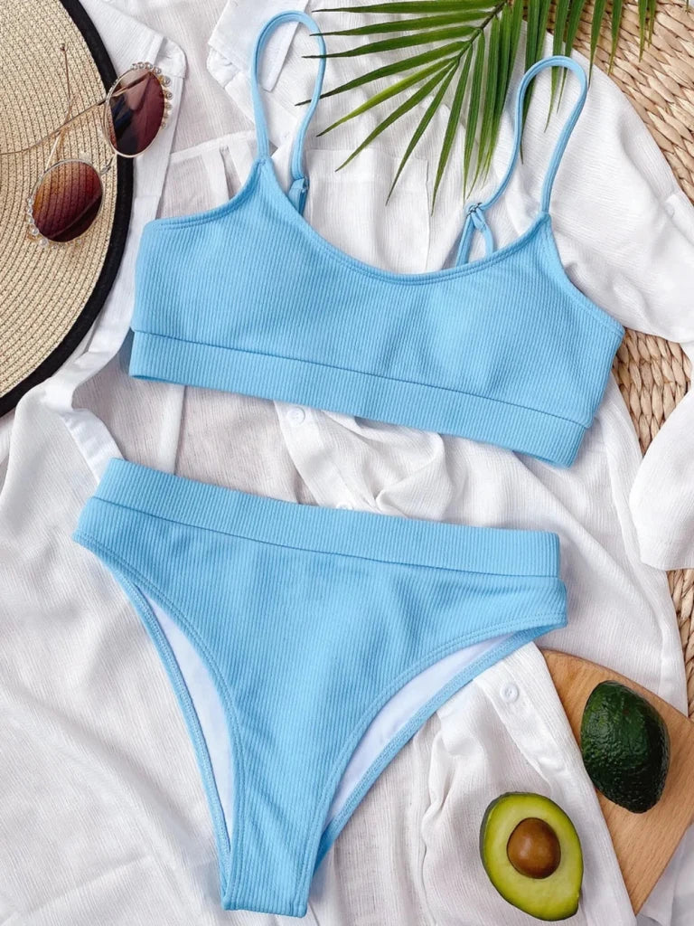 Scoop Neck Spaghetti Strap Two - Piece Swim Set - Light Blue by Trendsi from FREYA’S CLOSET