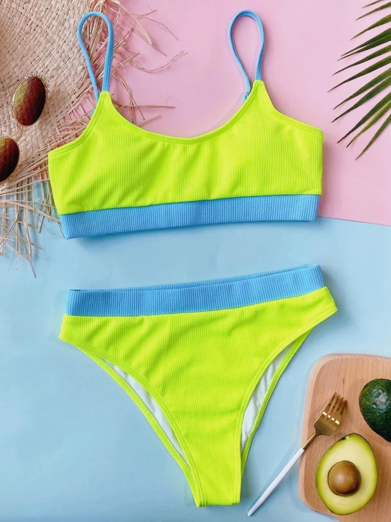 Scoop Neck Spaghetti Strap Two - Piece Swim Set - Neon Green by Trendsi from FREYA’S CLOSET
